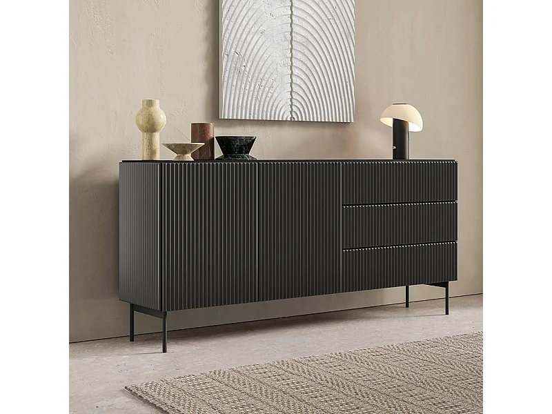 Madia moderna da soggiorno con 2 ante e 3 cassetti beige cashmere MALK43