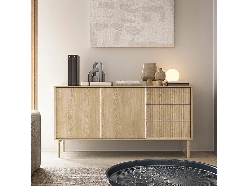 Madia moderna da soggiorno con 2 ante push to open rovere chiaro MALK45