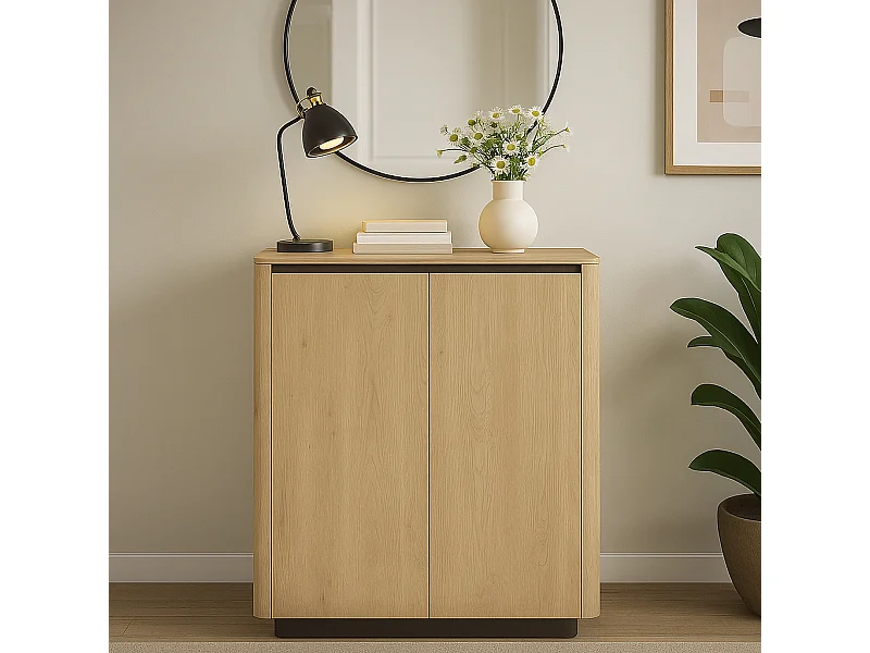 Mobile contenitore per soggiorno 113x133 cm con ante push to open in rovere e nero MCLK10