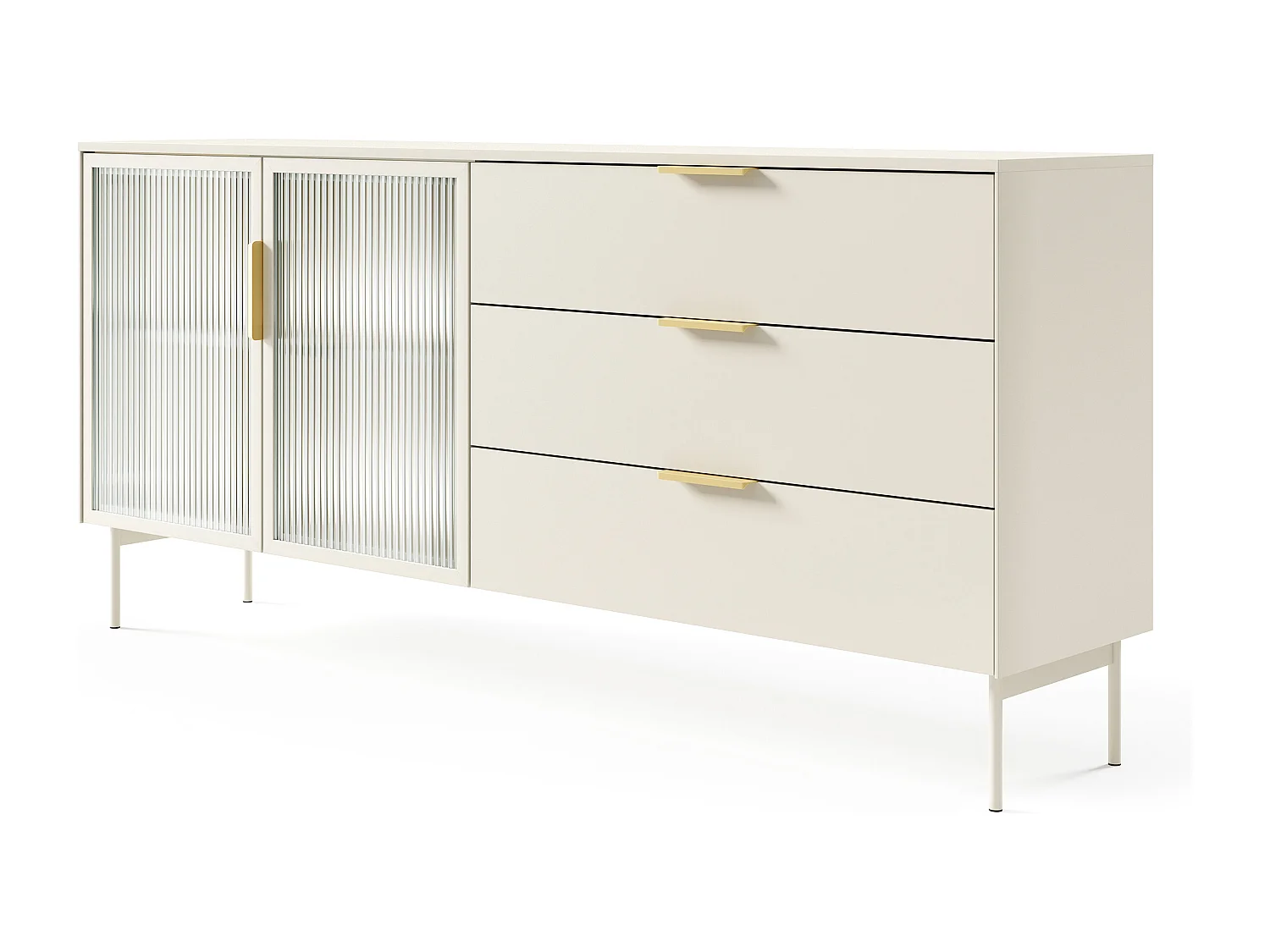 Madia da soggiorno moderna con ante in vetro temperato e luce LED cashmere MALK41