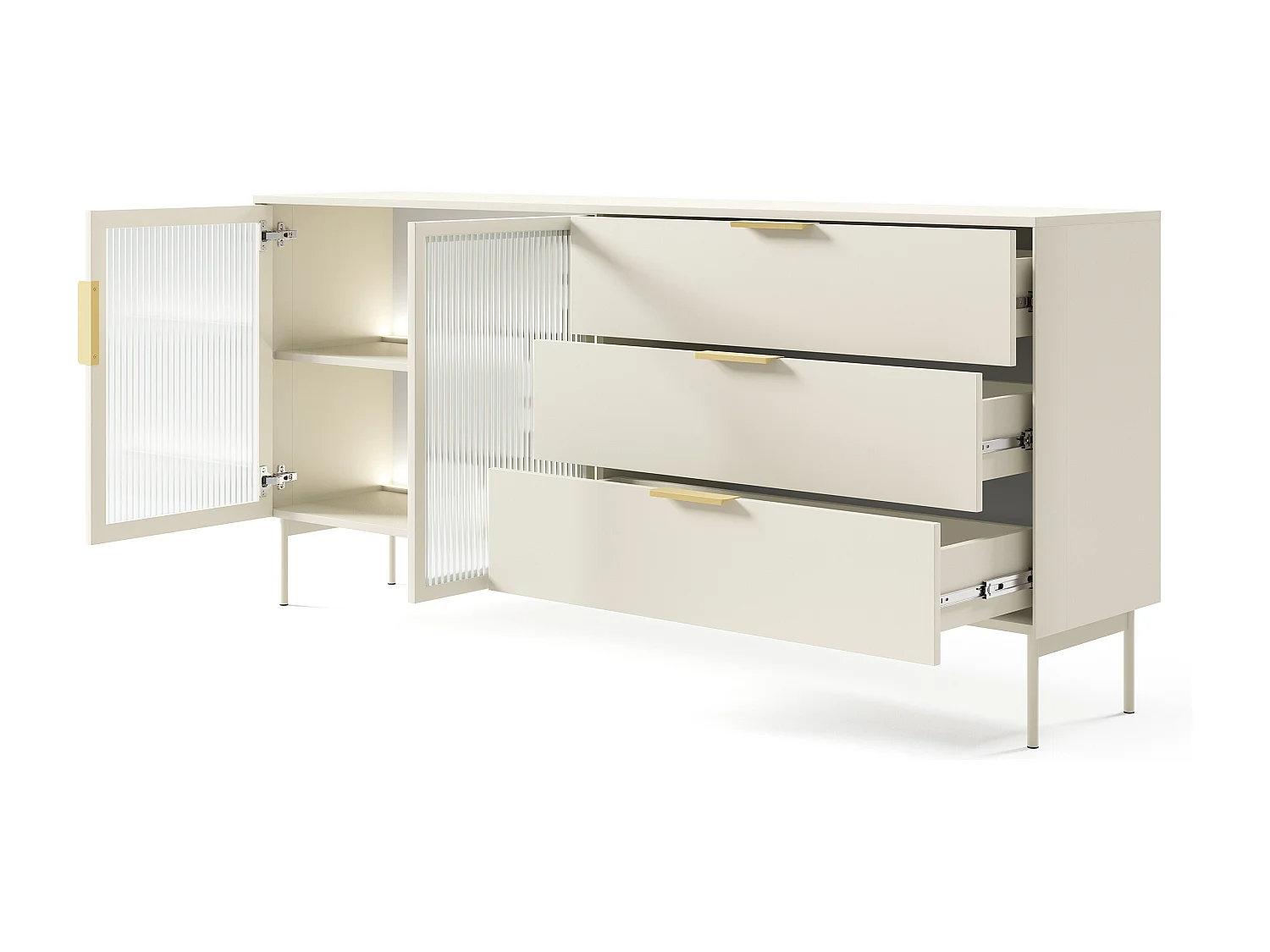 Madia da soggiorno moderna con ante in vetro temperato e luce LED cashmere MALK41