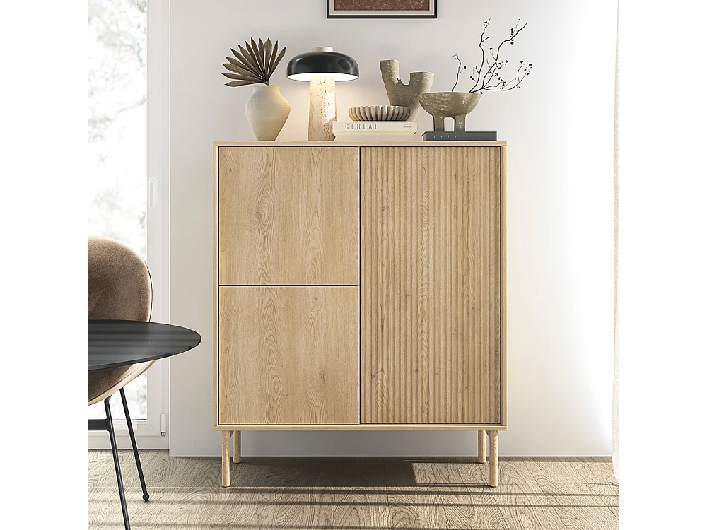 Mobile contenitore per soggiorno con ante push to open in rovere chiaro MCLK9