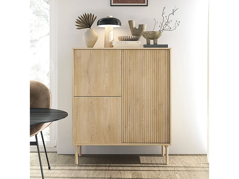 Mobile contenitore per soggiorno con ante push to open in rovere chiaro MCLK9