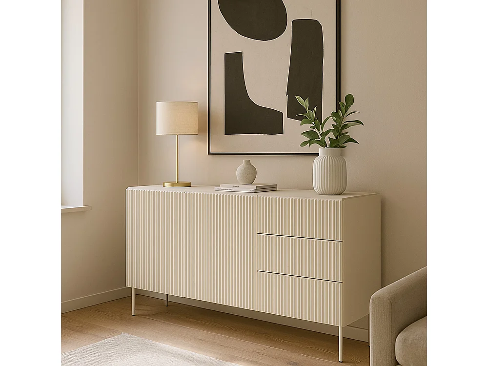 Madia moderna da soggiorno 2 ante e 3 cassetti beige cashmere MALK44