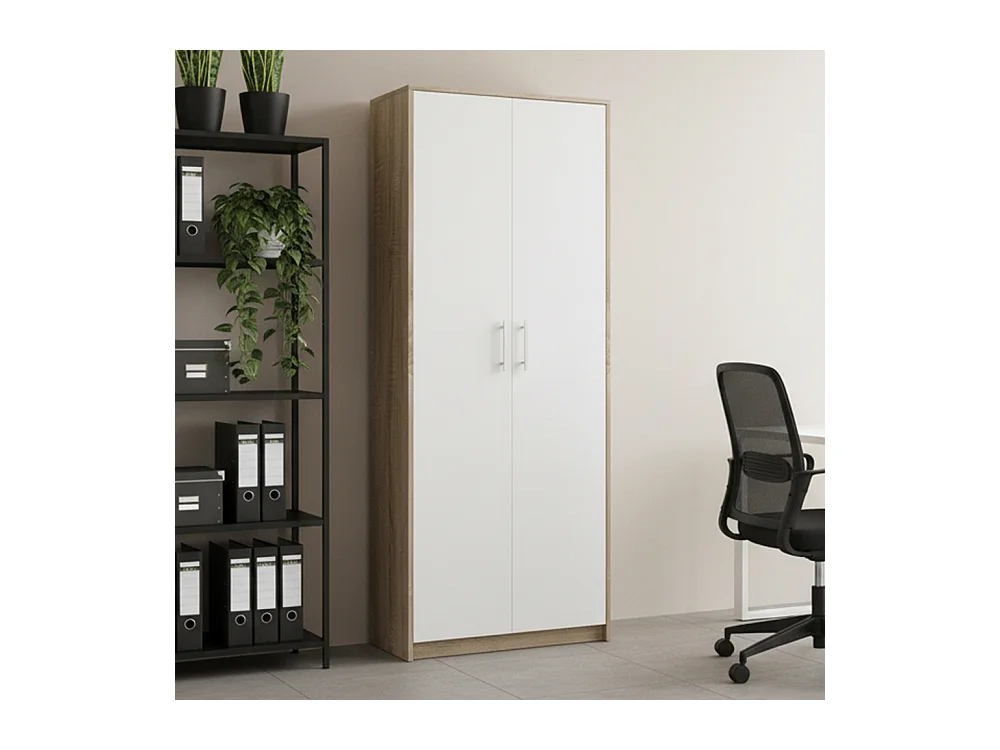 Armadio ufficio 74x180x35 cm bianco e rovere chiaro AT1