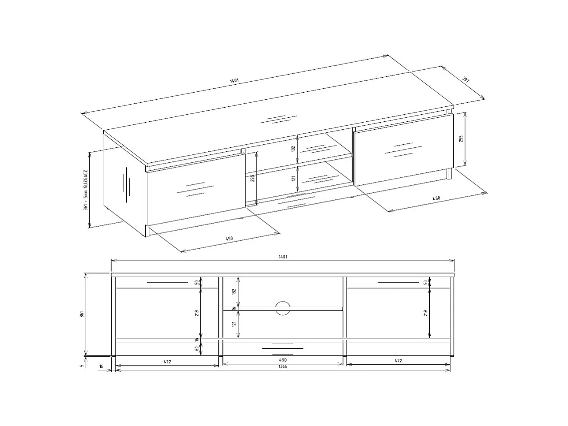 Mobile TV moderno 140 cm rovere PTVT2