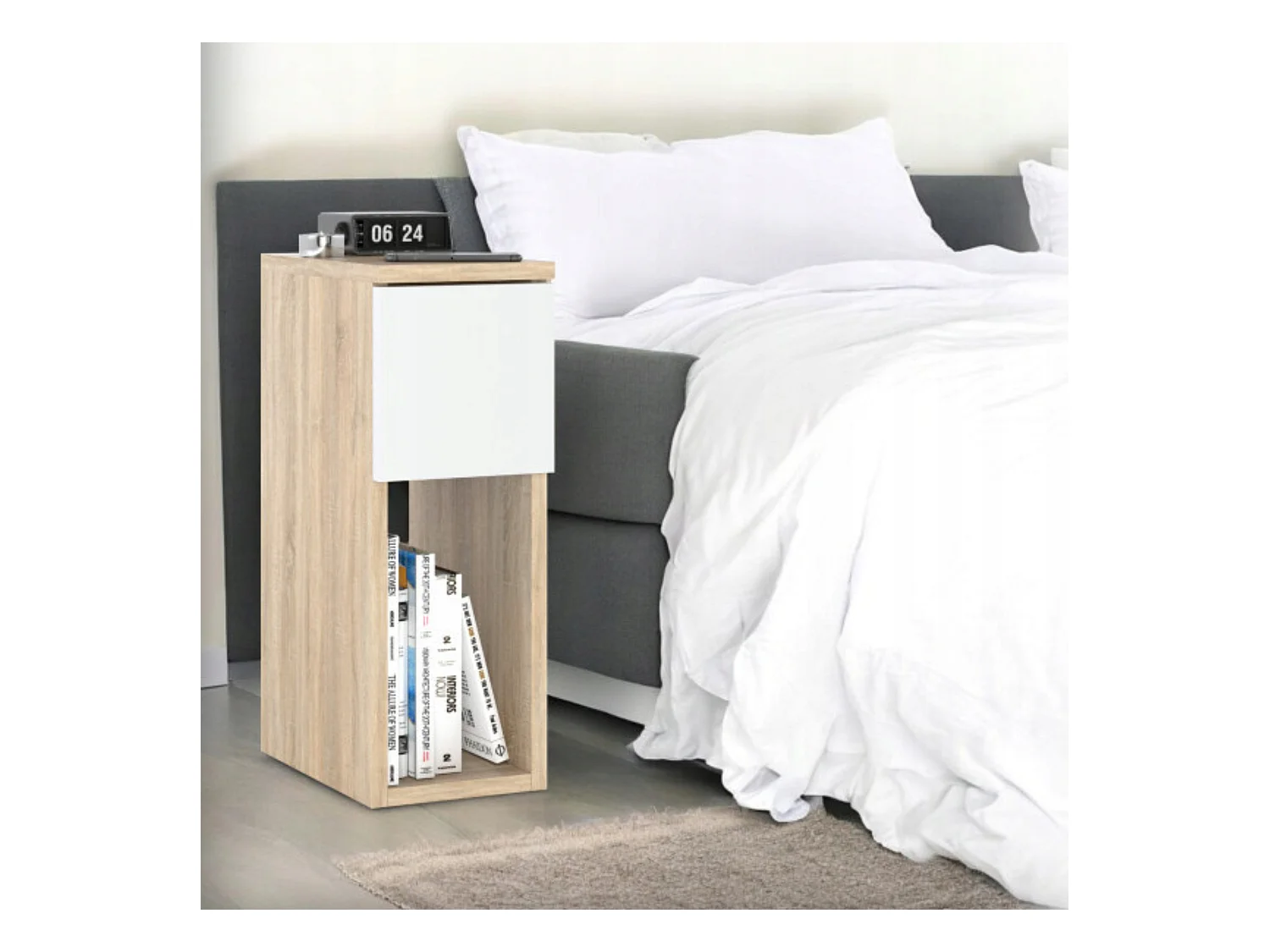 Table de chevet Chêne Sonoma et blanc mat 20 cm – table de nuit moderne avec tiroir