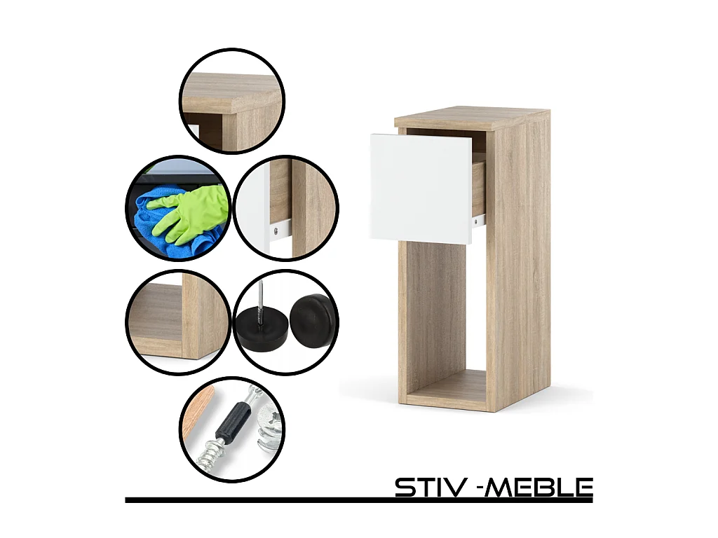 Table de chevet Chêne Sonoma et blanc mat 20 cm – table de nuit moderne avec tiroir