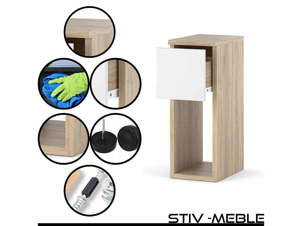 Table de chevet Chêne Sonoma et blanc mat 20 cm – table de nuit moderne avec tiroir