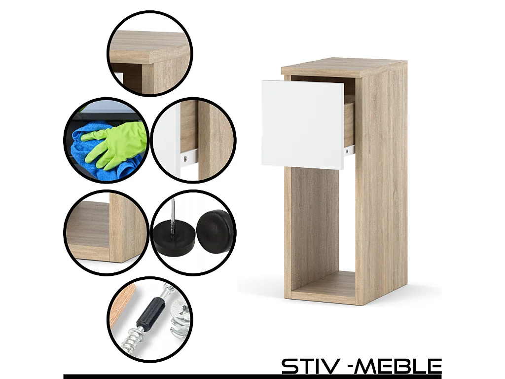 Table de chevet Chêne Sonoma et blanc mat 20 cm – table de nuit moderne avec tiroir