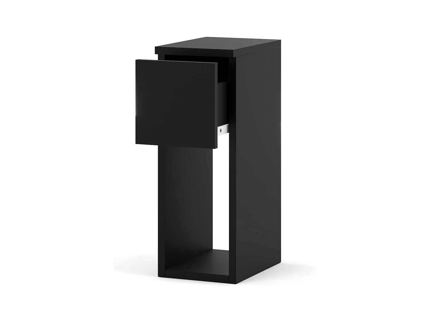 Table de chevet Noire, étroite 20 cm, table de nuit pour chambre compacte loft