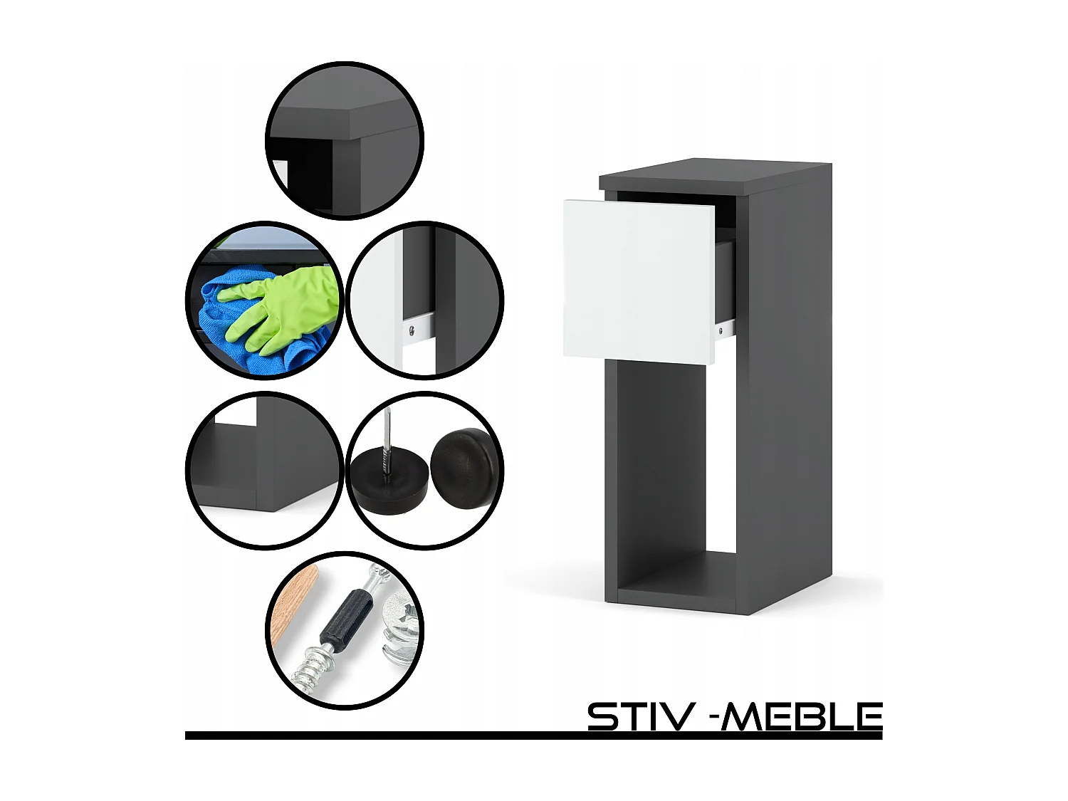 Table de chevet étroite 20 cm, petite table de nuit grise et blanche pour chambre à coucher – chevet