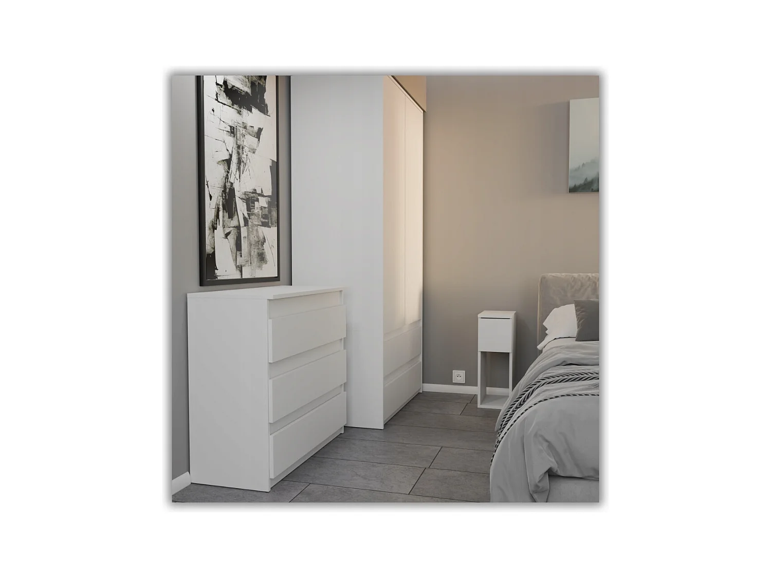 Table de chevet blanc brillant et mat 20 cm - table d'appoint moderne avec tiroir pour chambre à coucher