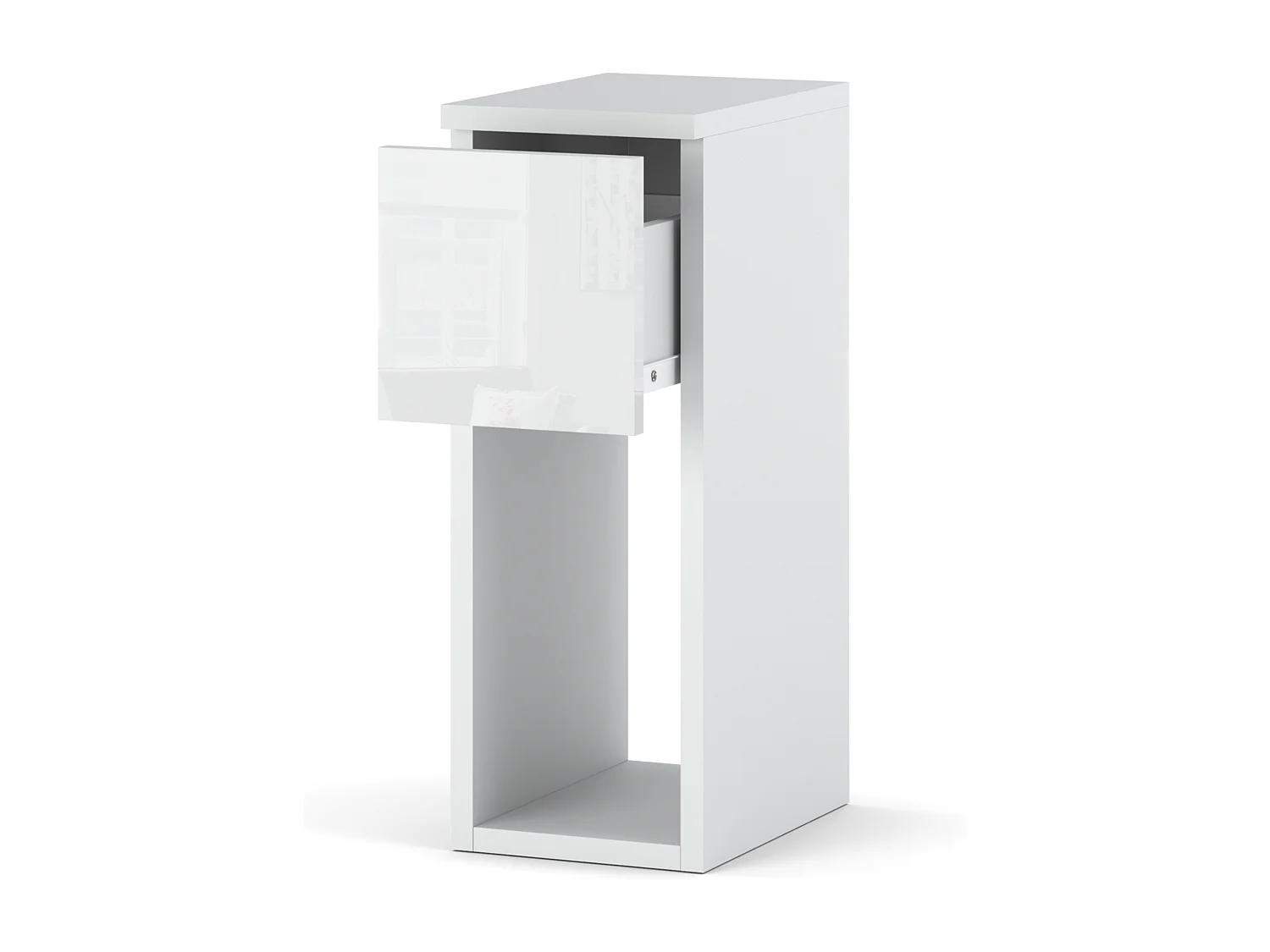 Table de chevet blanc brillant et mat 20 cm - table d'appoint moderne avec tiroir pour chambre à coucher