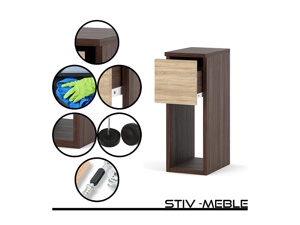 Table de chevet wengé & chêne Sonoma 20 cm – table d’appoint élégante avec tiroir pour chambre à coucher