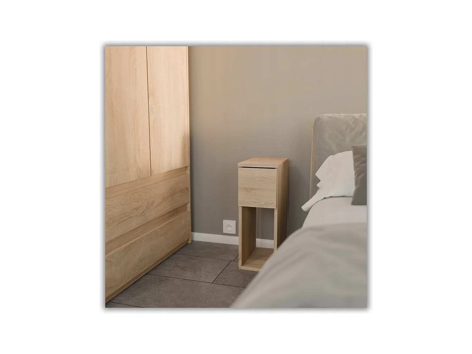 Table de chevet étroite 20 cm chêne Sonoma - table de nuit avec 1 tiroir pour chambre à coucher