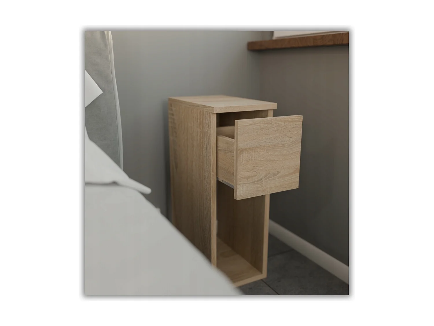 Table de chevet étroite 20 cm chêne Sonoma - table de nuit avec 1 tiroir pour chambre à coucher