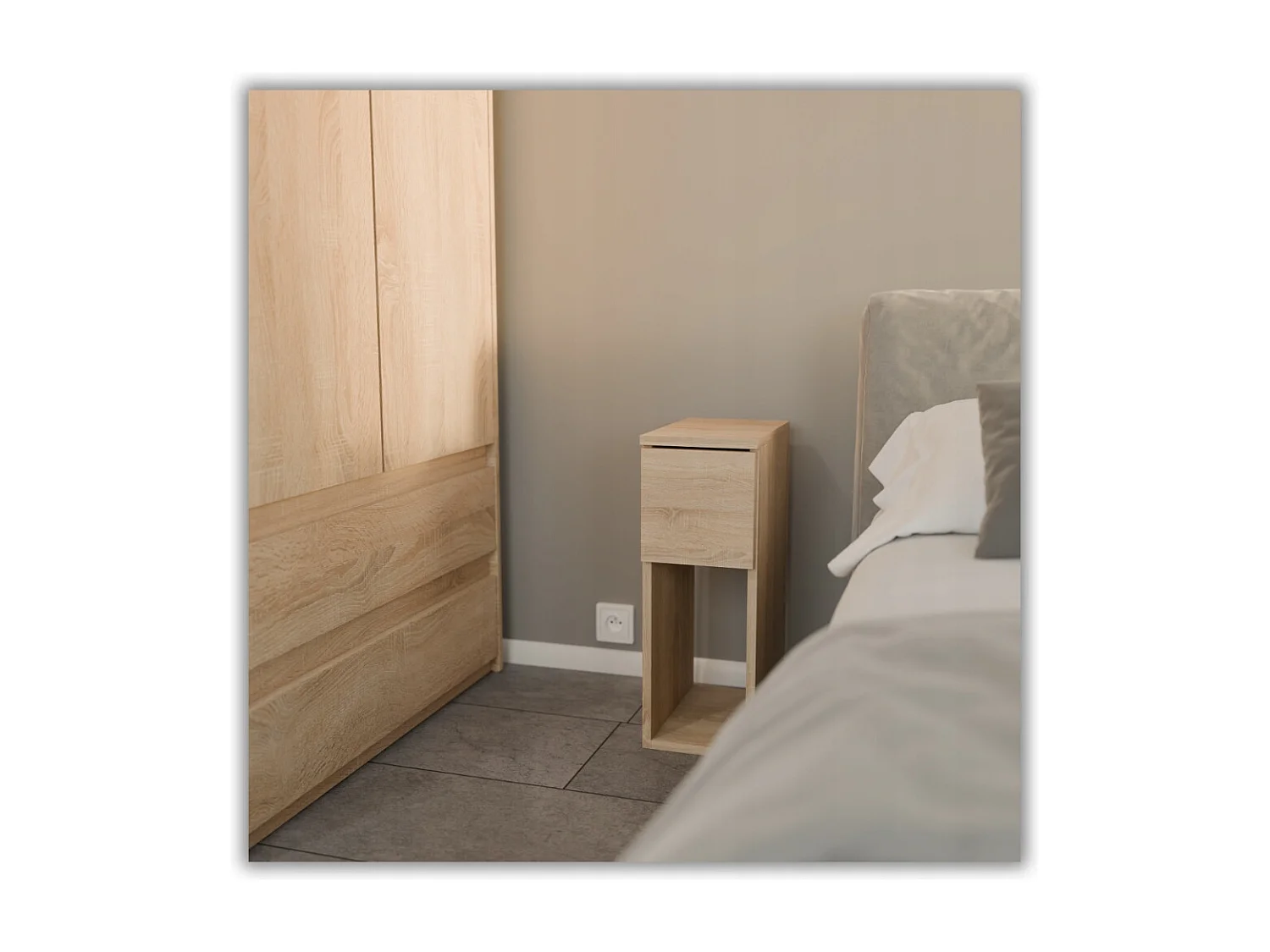 Table de chevet étroite 20 cm chêne Sonoma - table de nuit avec 1 tiroir pour chambre à coucher