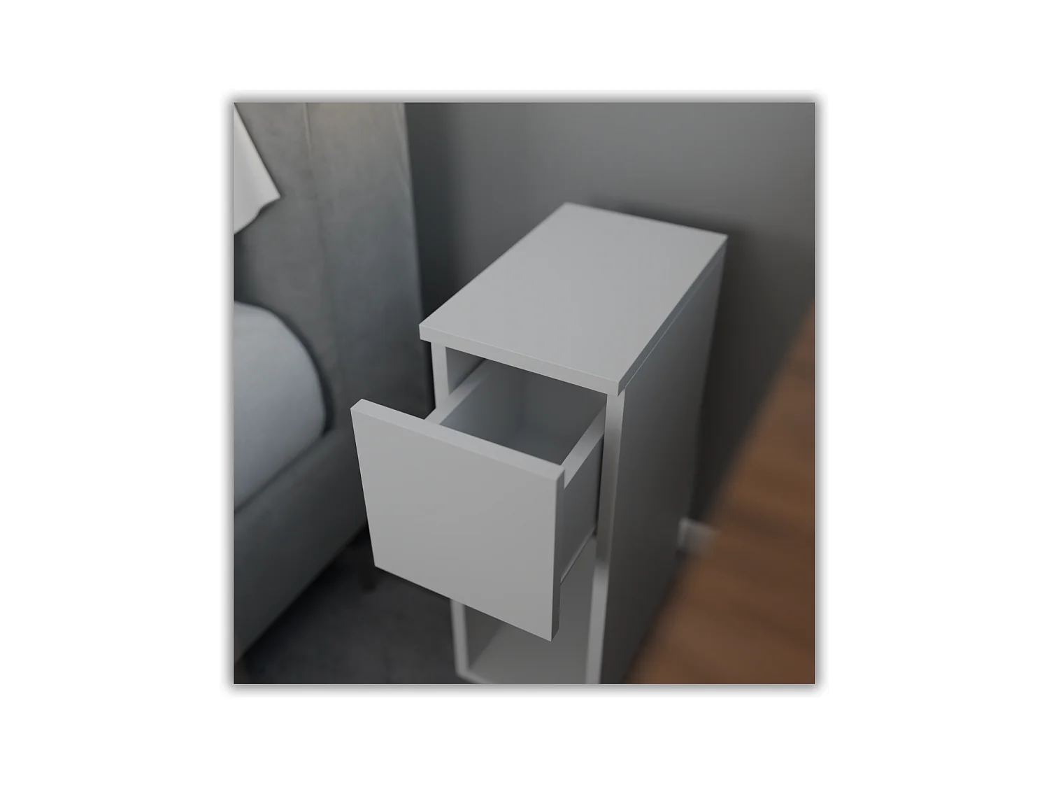 Table de chevet Blanche, étroite 20 cm, petite table de nuit loft compacte pour chambre