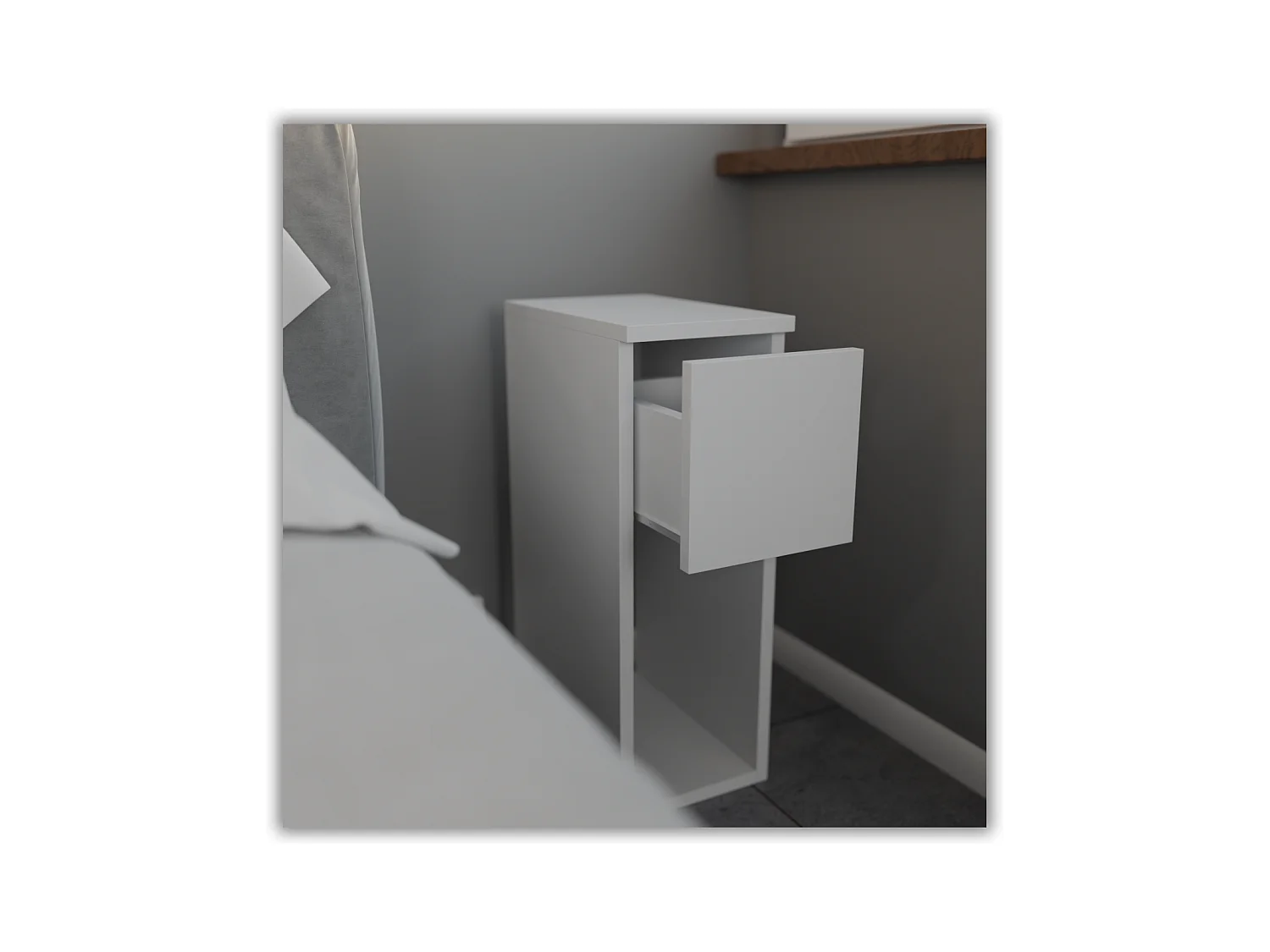 Table de chevet Blanche, étroite 20 cm, petite table de nuit loft compacte pour chambre