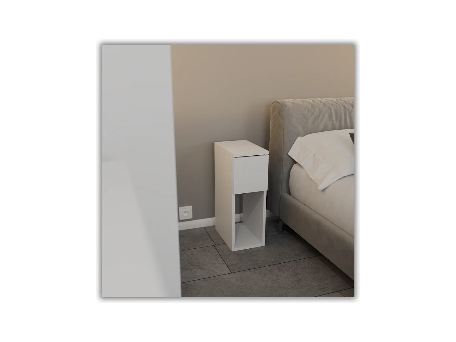 Table de chevet Blanche, étroite 20 cm, petite table de nuit loft compacte pour chambre
