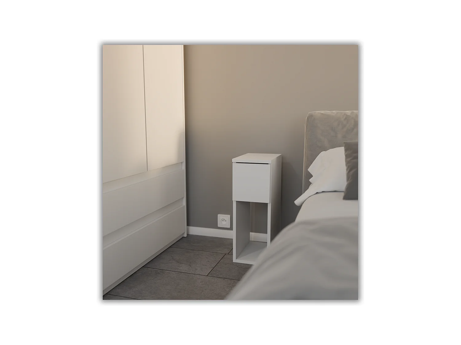 Table de chevet Blanche, étroite 20 cm, petite table de nuit loft compacte pour chambre