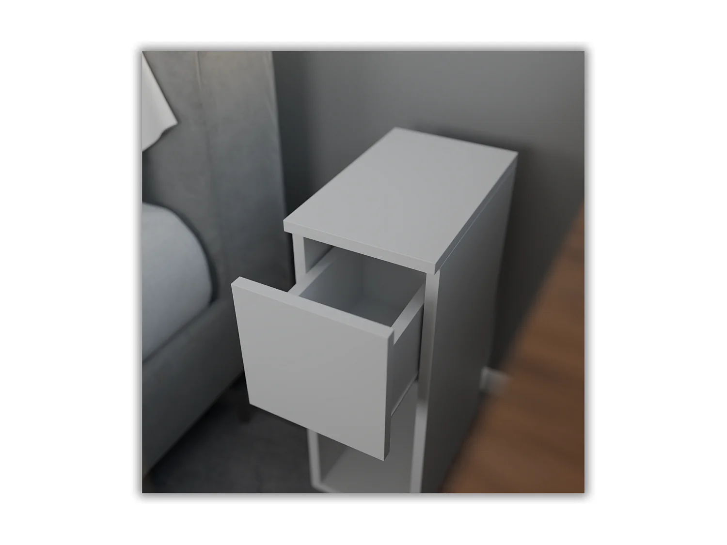 Table de chevet Blanche, étroite 20 cm, petite table de nuit loft compacte pour chambre