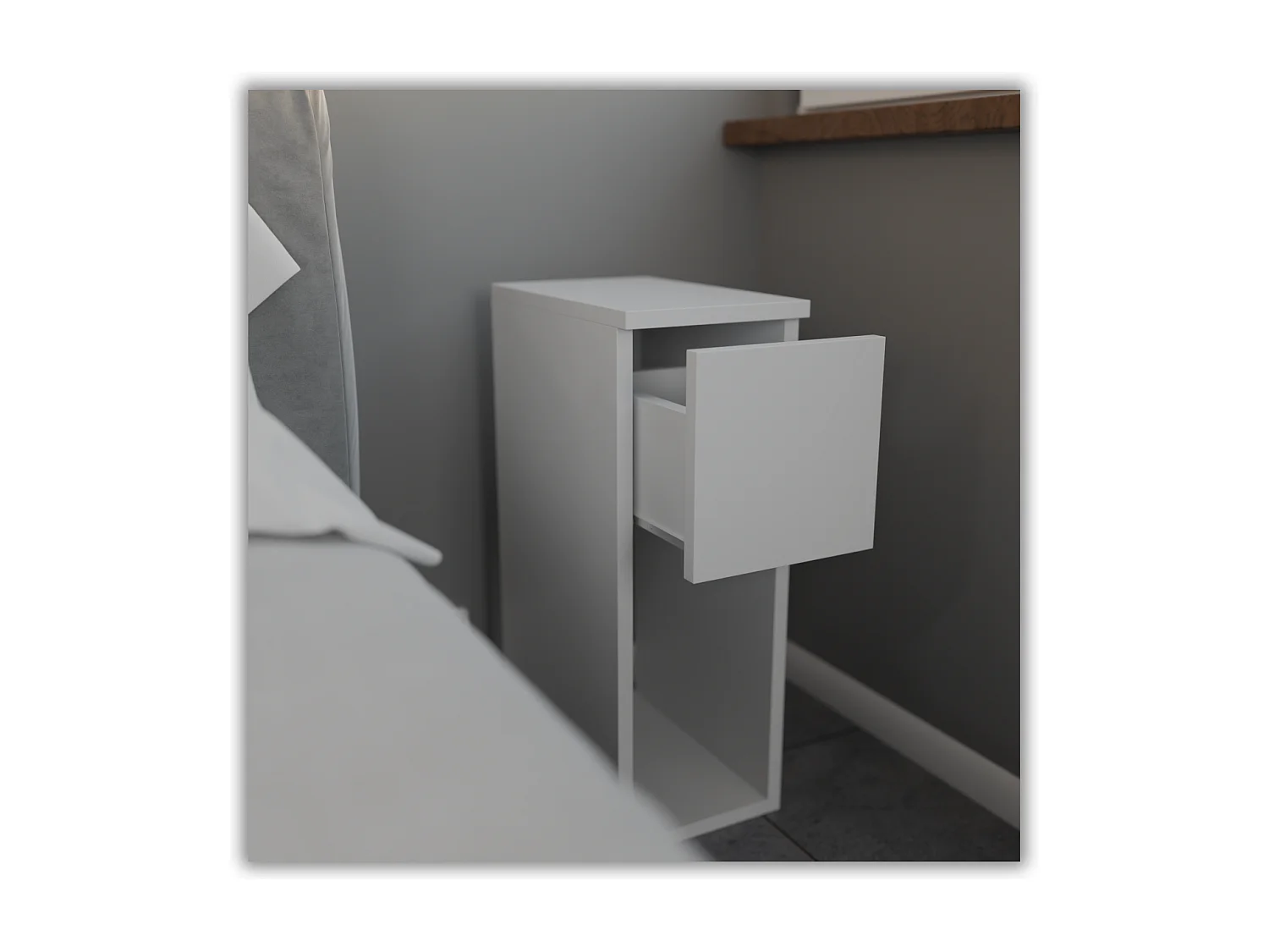 Table de chevet Blanche, étroite 20 cm, petite table de nuit loft compacte pour chambre