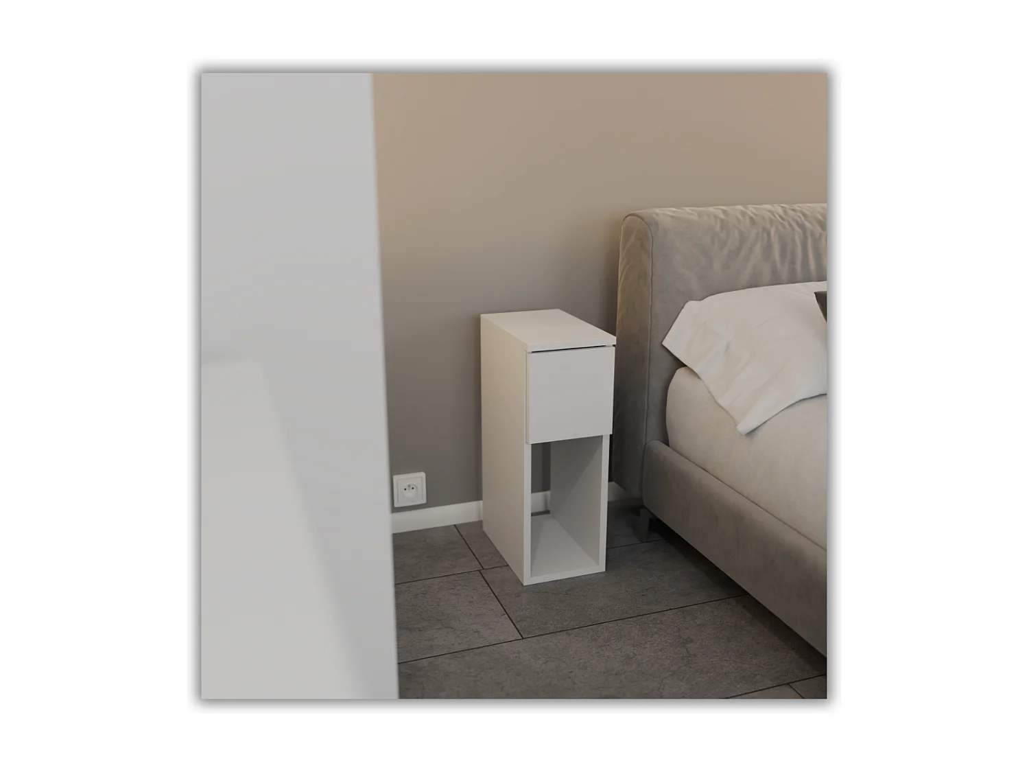 Table de chevet Blanche, étroite 20 cm, petite table de nuit loft compacte pour chambre