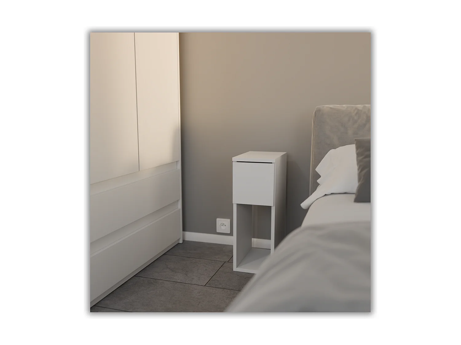 Table de chevet Blanche, étroite 20 cm, petite table de nuit loft compacte pour chambre