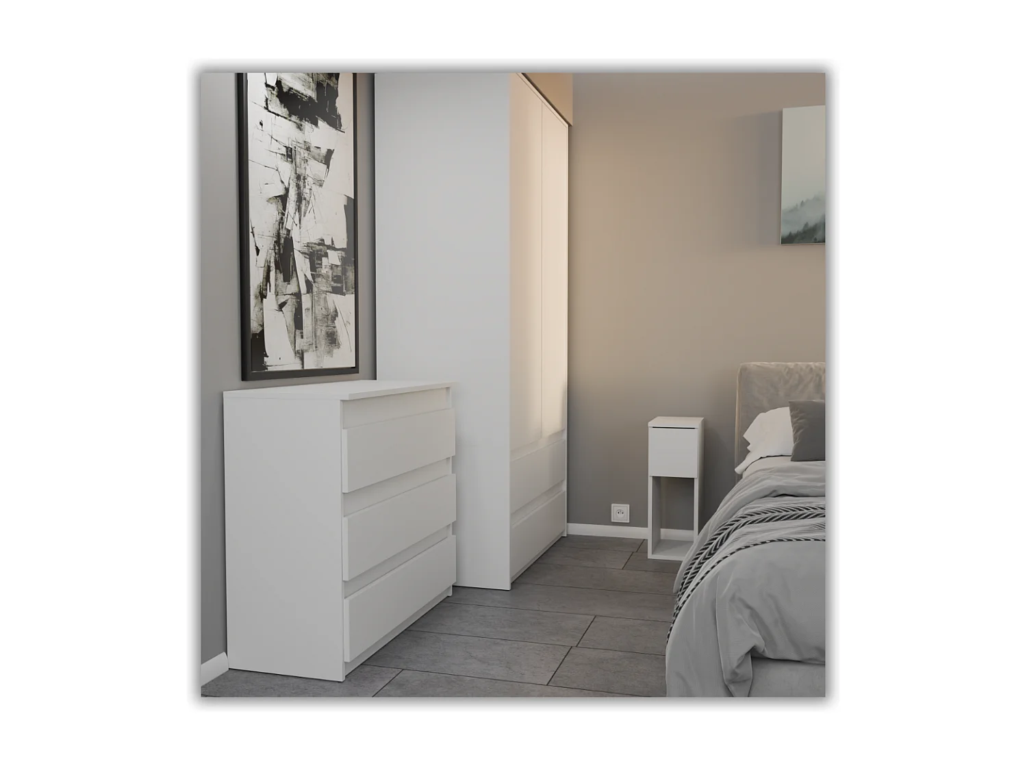Table de chevet Blanche, étroite 20 cm, petite table de nuit loft compacte pour chambre