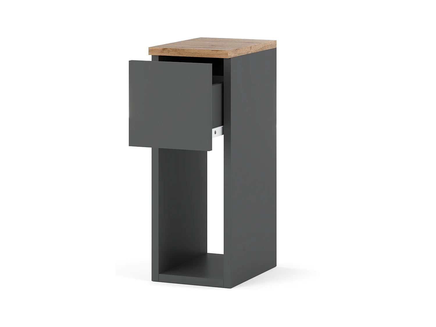 Table de chevet étroite grise / chêne Wotan 20 cm, style loft, table de nuit pour chambre