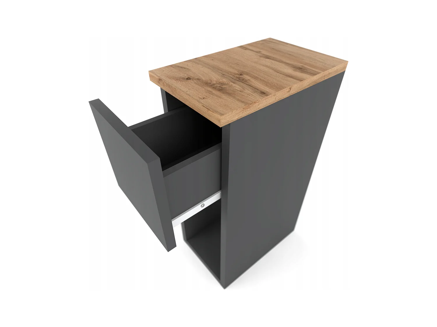 Table de chevet étroite grise / chêne Wotan 20 cm, style loft, table de nuit pour chambre