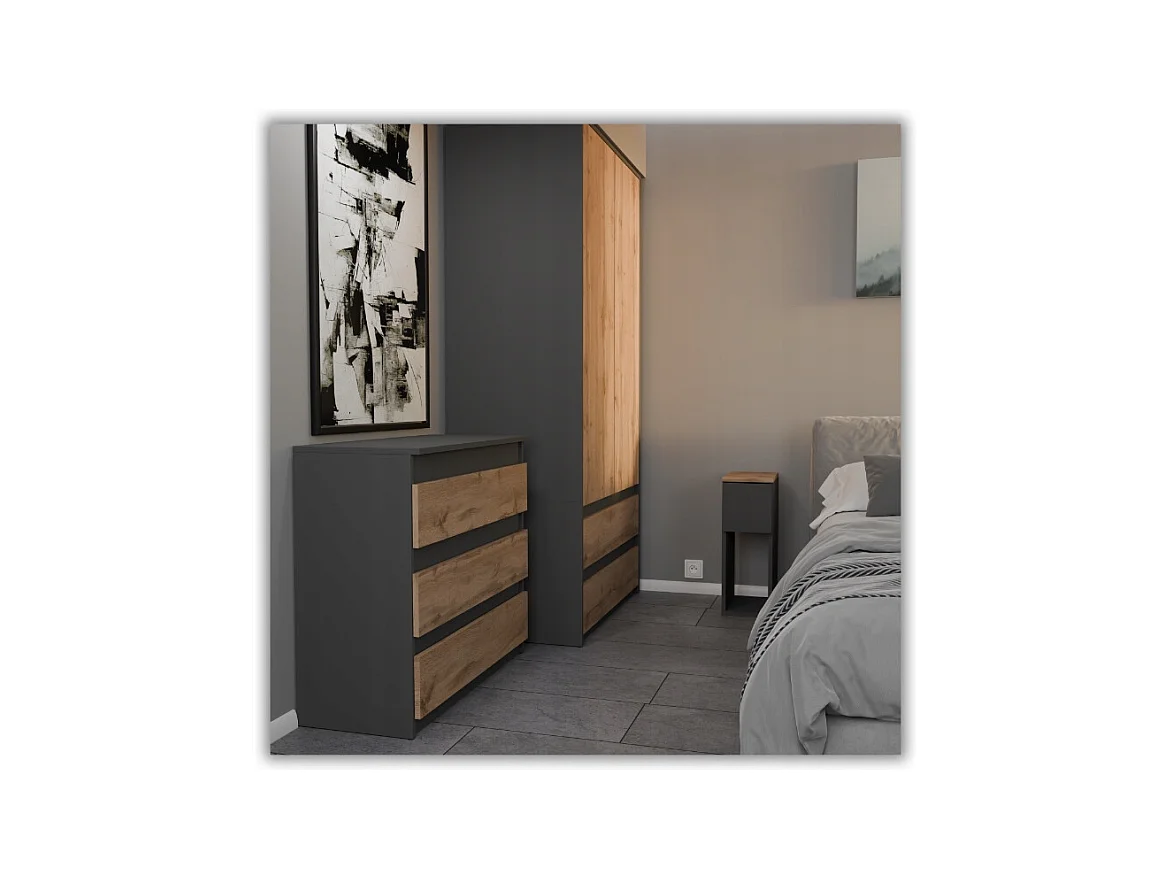 Table de chevet étroite grise / chêne Wotan 20 cm, style loft, table de nuit pour chambre