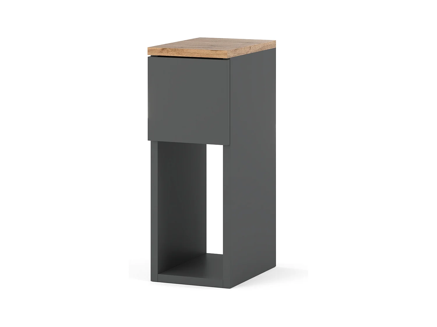 Table de chevet étroite grise / chêne Wotan 20 cm, style loft, table de nuit pour chambre