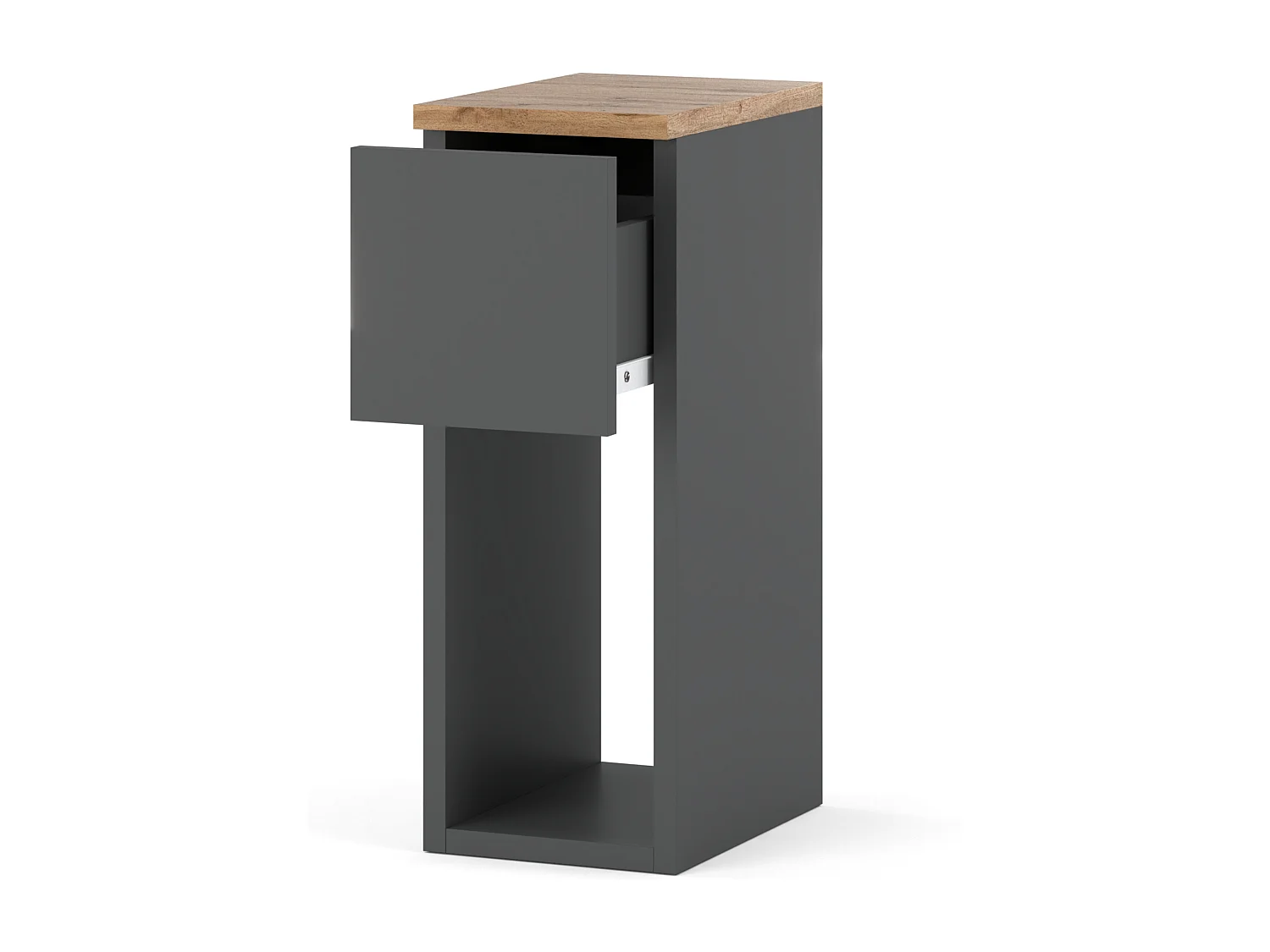 Table de chevet étroite grise / chêne Wotan 20 cm, style loft, table de nuit pour chambre