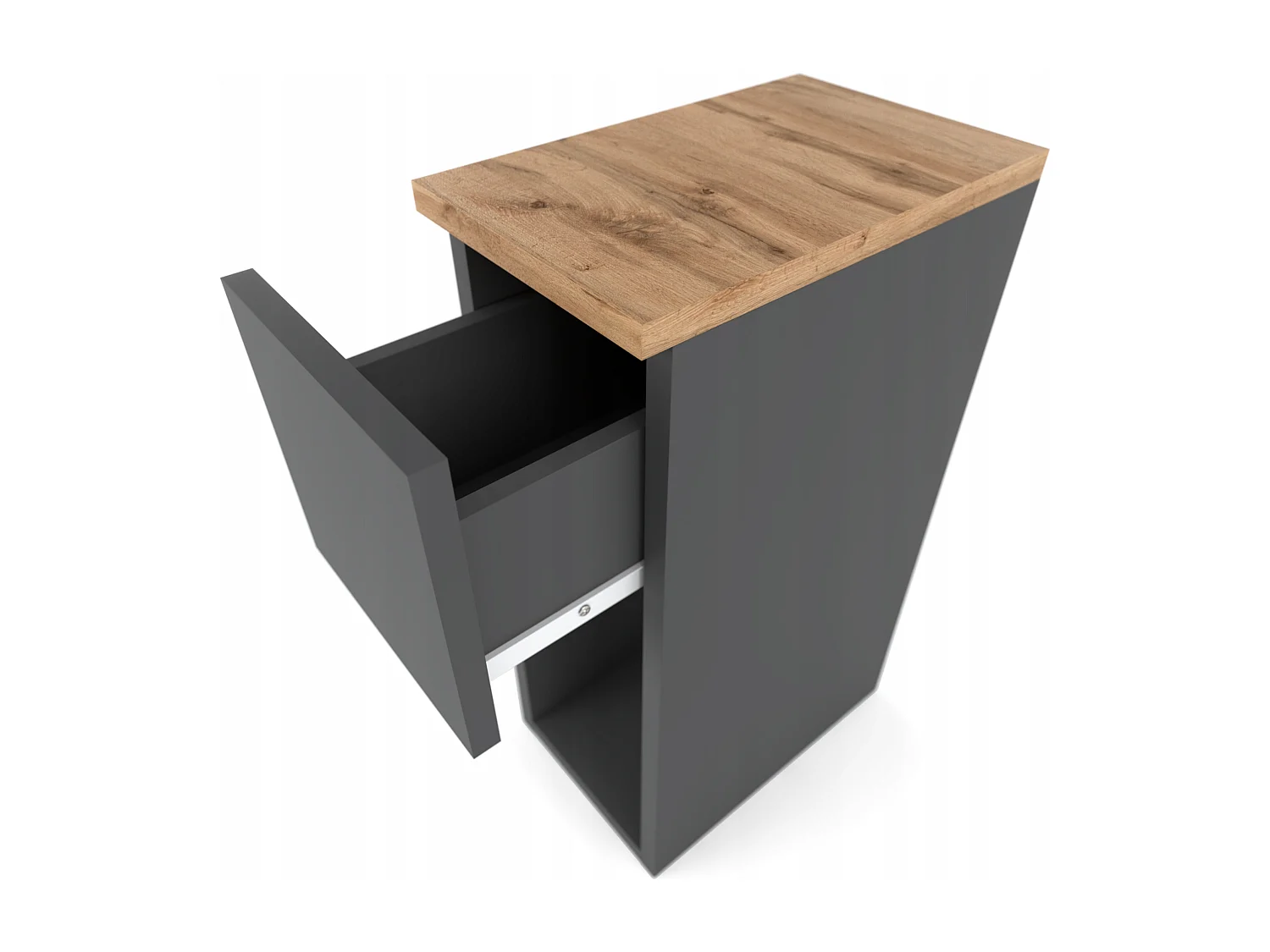 Table de chevet étroite grise / chêne Wotan 20 cm, style loft, table de nuit pour chambre