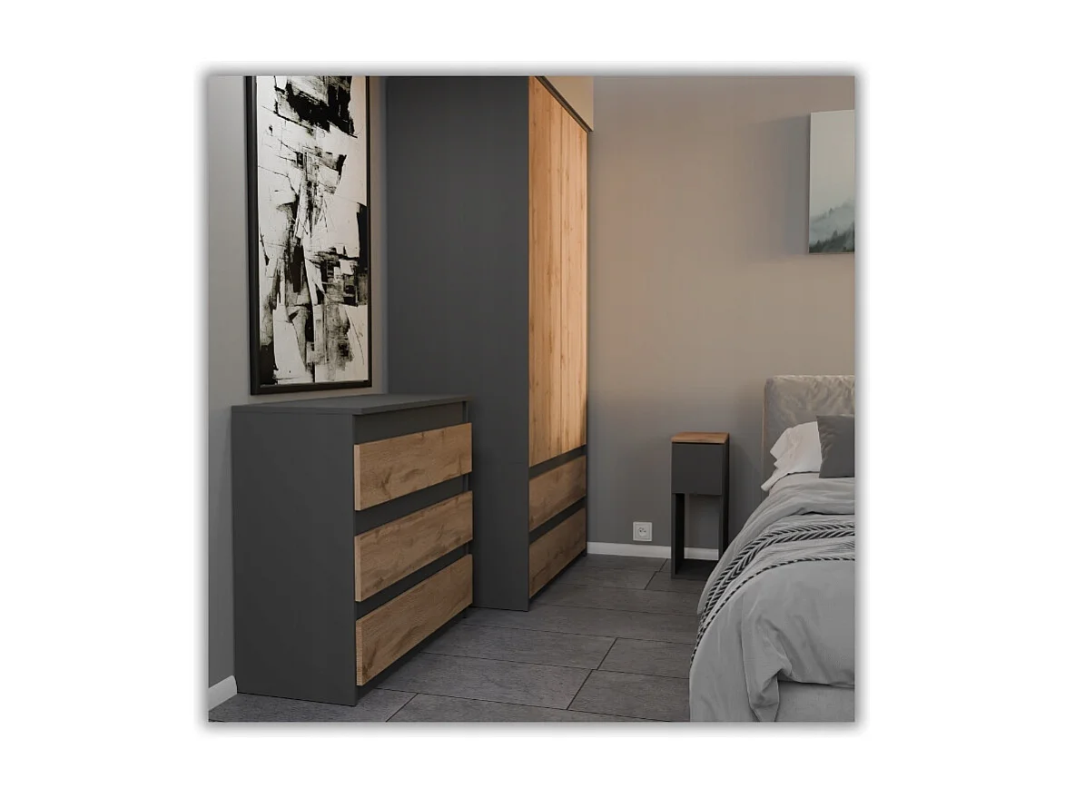 Table de chevet étroite grise / chêne Wotan 20 cm, style loft, table de nuit pour chambre