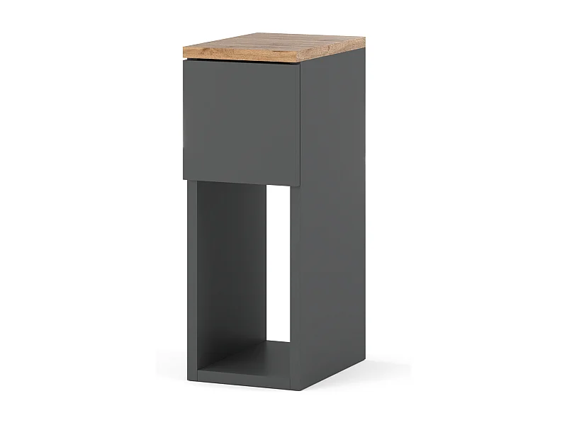 Slank nachtkastje grijs / eiken Wotan 20 cm, loft stijl, nachtkastje voor slaapkamer