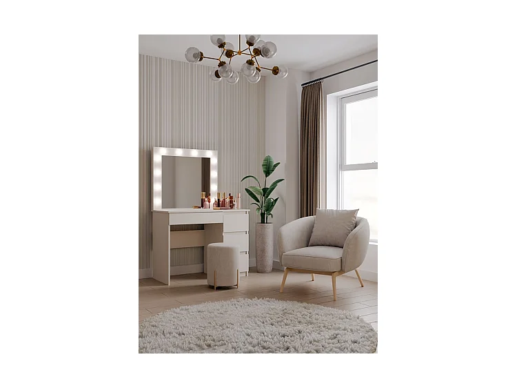 Toeletta da trucco moderna con LED e cassetti a destra beige TOT2