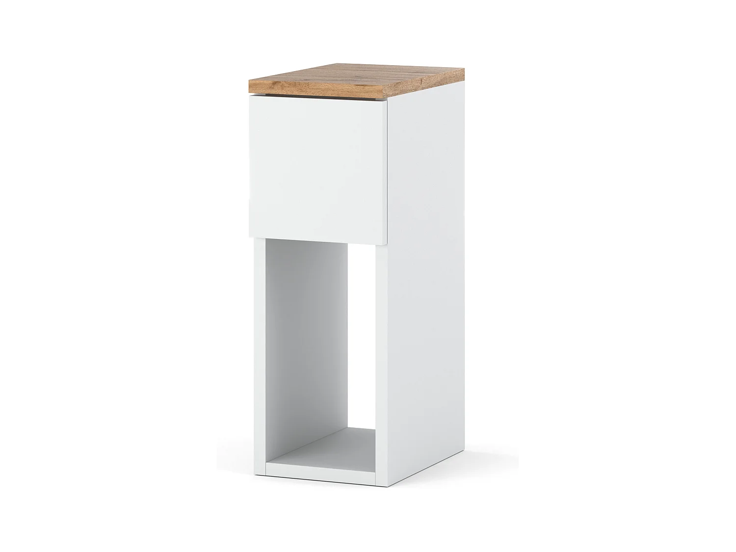 Table de chevet scandinave blanche et chêne Wotan, étroite 20cm avec tiroir, table de nuit