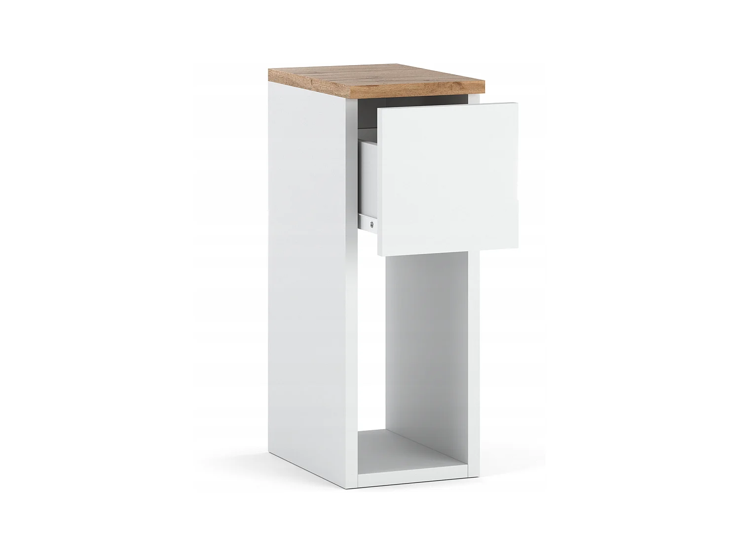 Table de chevet scandinave blanche et chêne Wotan, étroite 20cm avec tiroir, table de nuit
