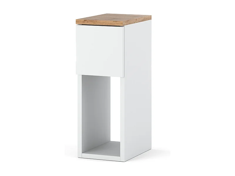Table de chevet scandinave blanche et chêne Wotan, étroite 20cm avec tiroir, table de nuit
