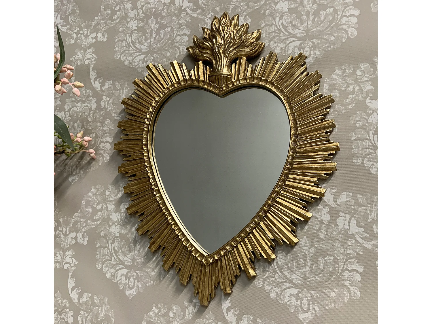Déco miroir ex-voto coeur soleil 30.8x39.2cm