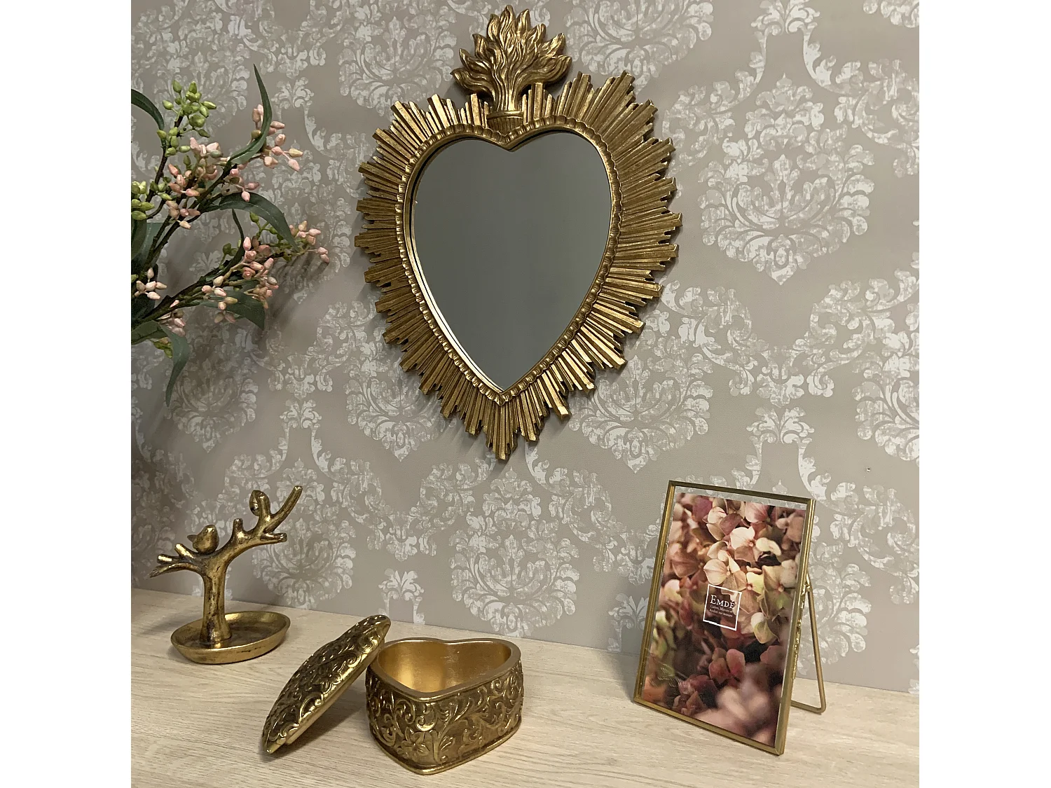 Déco miroir ex-voto coeur soleil 30.8x39.2cm