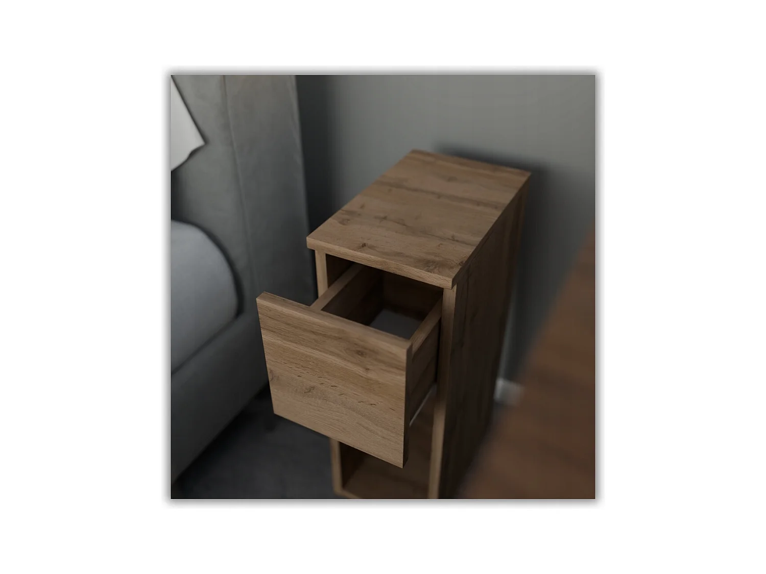 Table de chevet étroite chêne Wotan 20 cm avec tiroir, style loft, table de nuit pour chambre