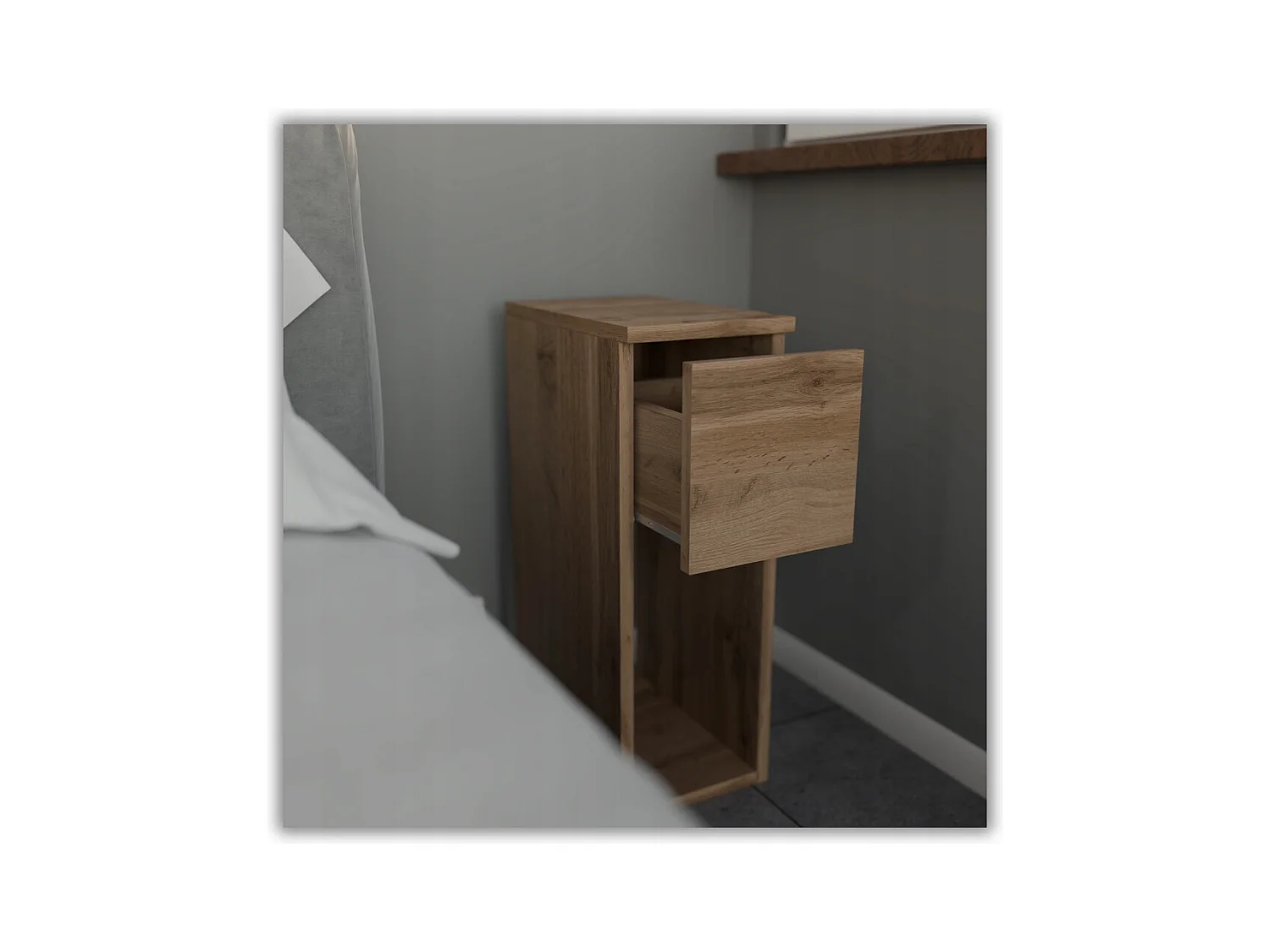 Table de chevet étroite chêne Wotan 20 cm avec tiroir, style loft, table de nuit pour chambre