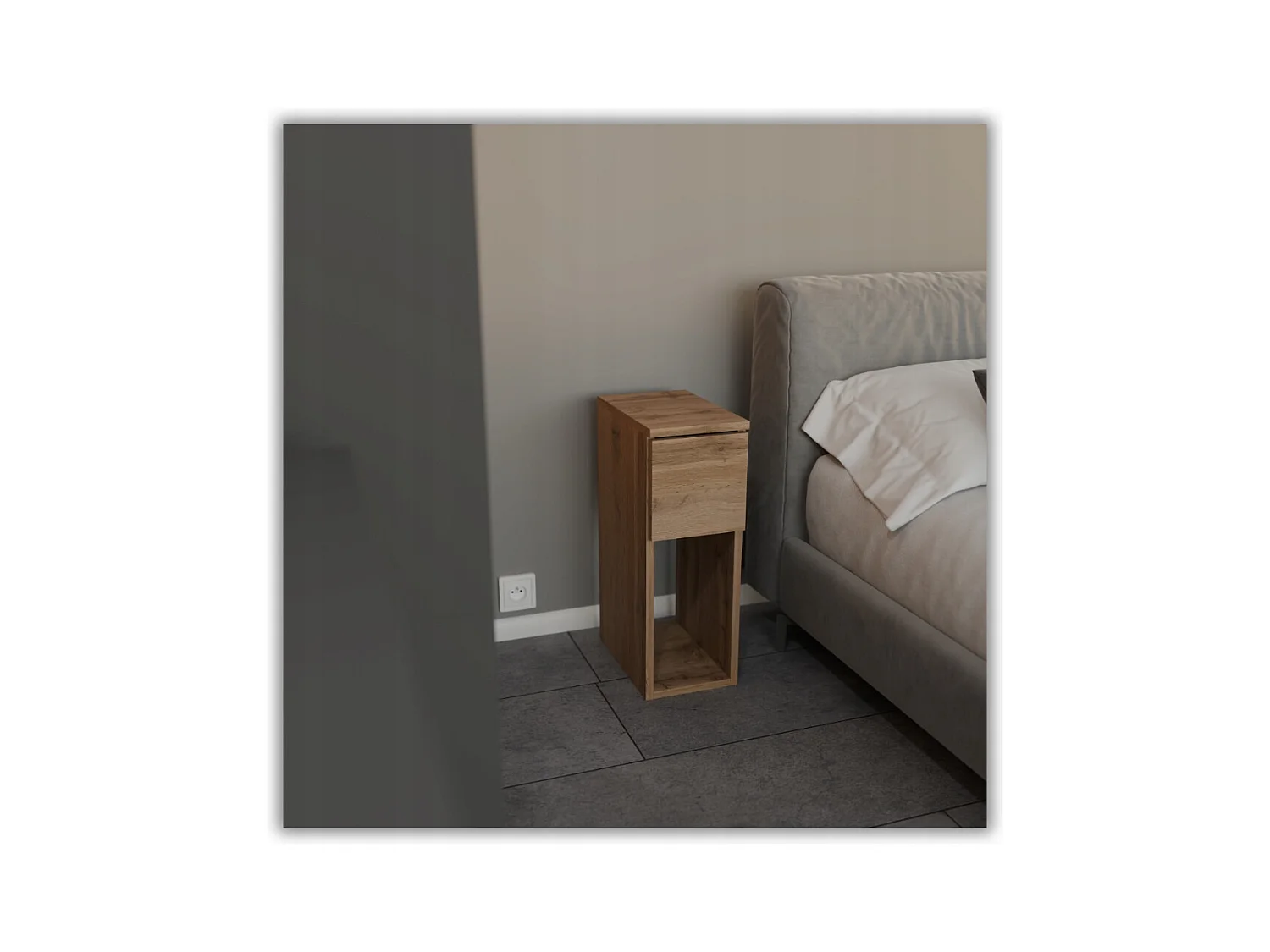 Table de chevet étroite chêne Wotan 20 cm avec tiroir, style loft, table de nuit pour chambre