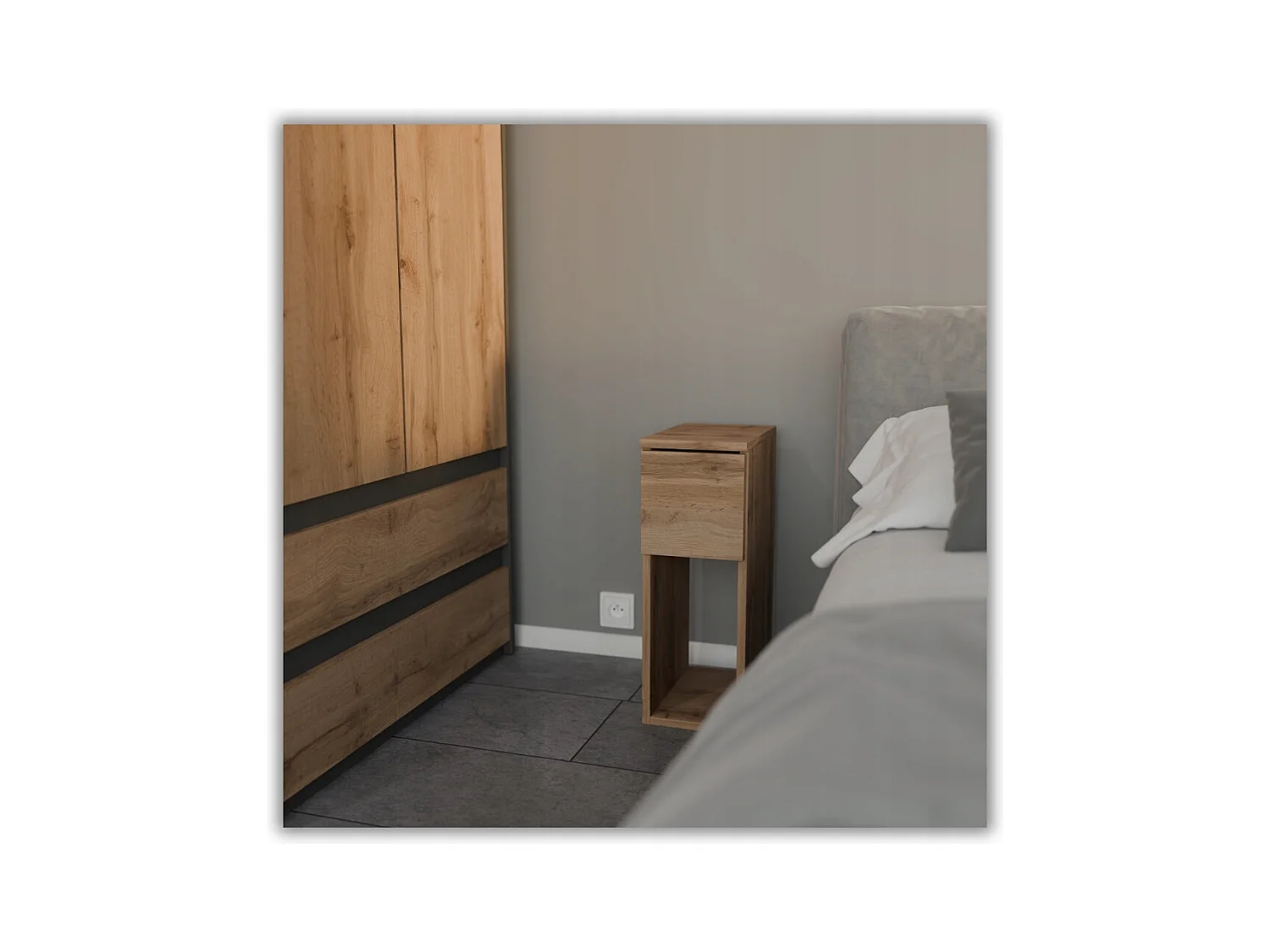 Table de chevet étroite chêne Wotan 20 cm avec tiroir, style loft, table de nuit pour chambre