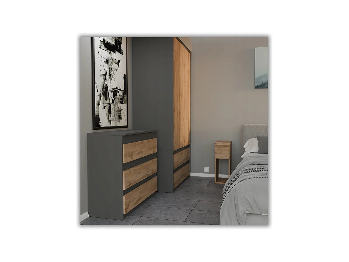 Table de chevet étroite chêne Wotan 20 cm avec tiroir, style loft, table de nuit pour chambre